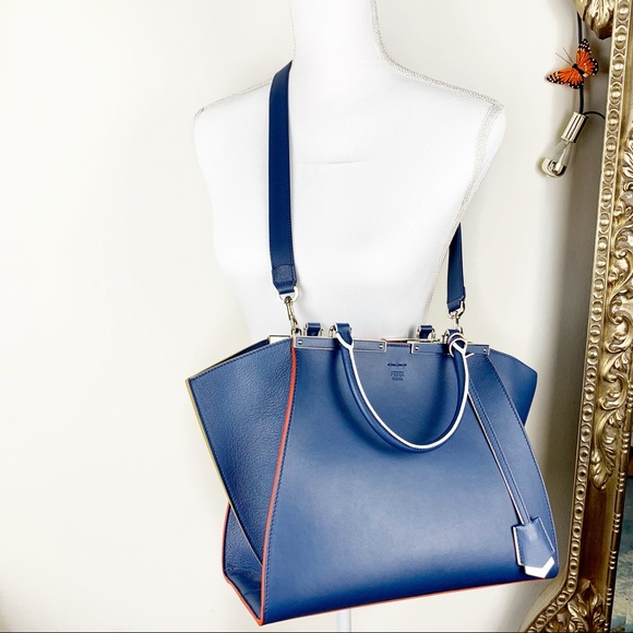 Fendi 3Jours Medium Navy Blue Bag Satchel Purse - Picture 4 of 8